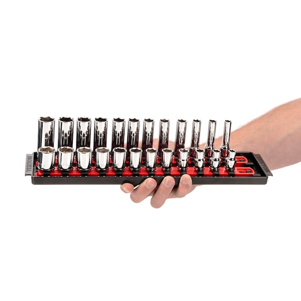 3/8 Inch Drive 6-Point Socket Set With Rails, 42-Piece (5/16-3/4 In., 8-19 Mm)